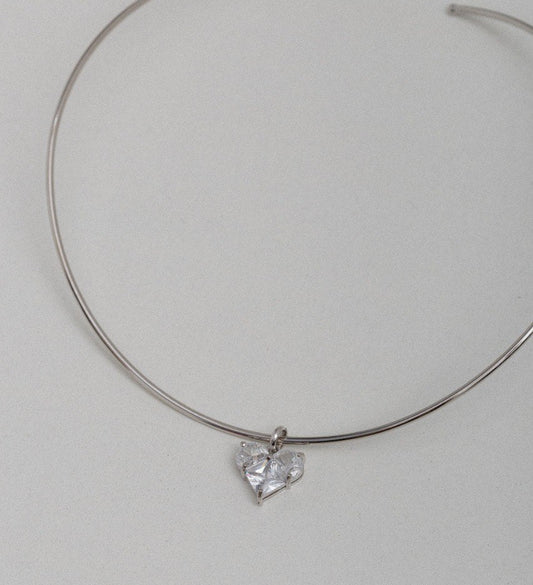 NECKLACE CHOKER WIRE HEART CUBIC ZIRCONIA