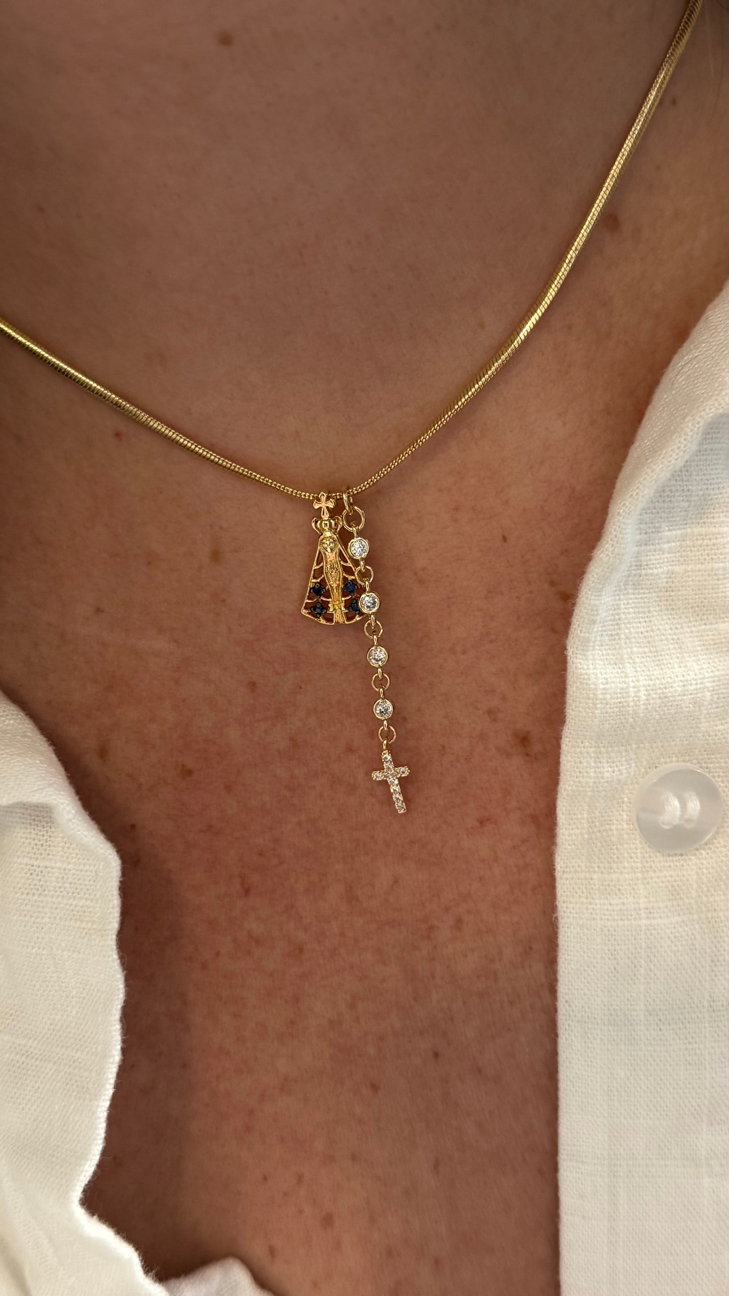 NECKLACE OUR LADY APARECIDA WITH THREAD CROSS