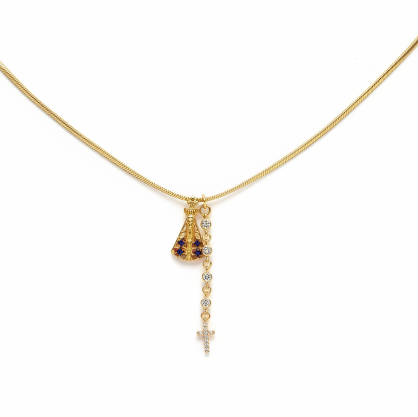 NECKLACE OUR LADY APARECIDA WITH THREAD CROSS