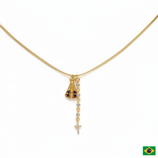 NECKLACE OUR LADY APARECIDA WITH THREAD CROSS