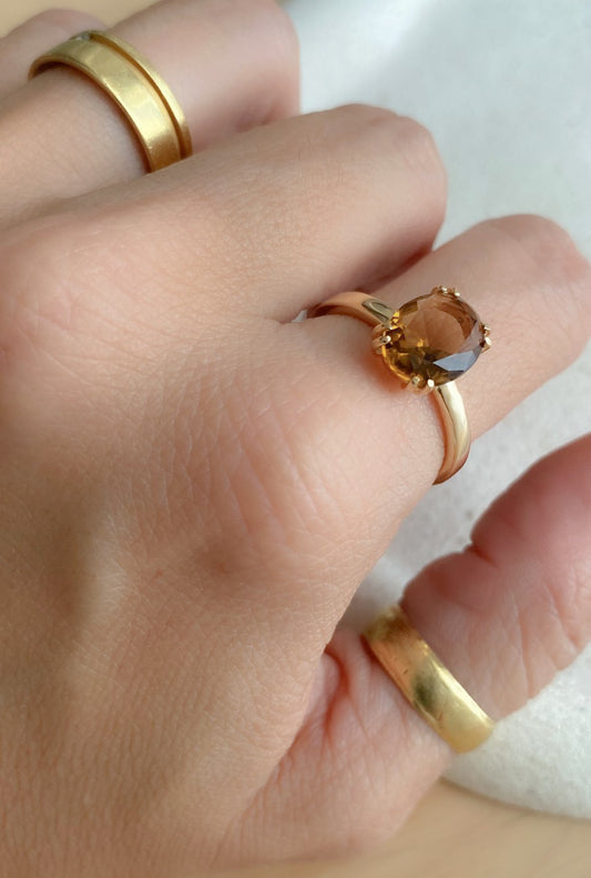 RING SOLITARY COFFEE BROWN CRYSTAL