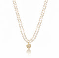 NECKLACE DOUBLE PEARLS WITH HEART PENDANT