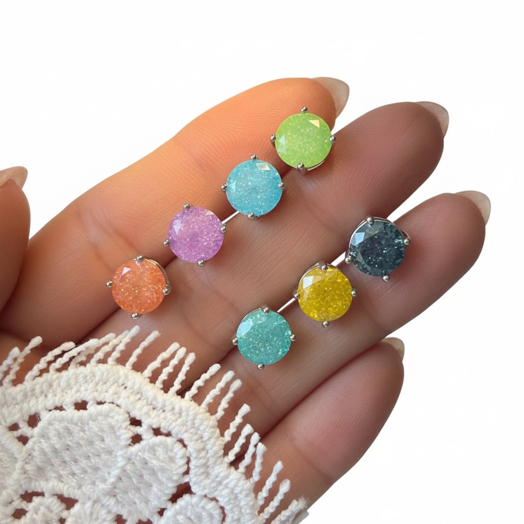 EARRING STUDS CANDY COLORS CUBIC ZIRCONIA