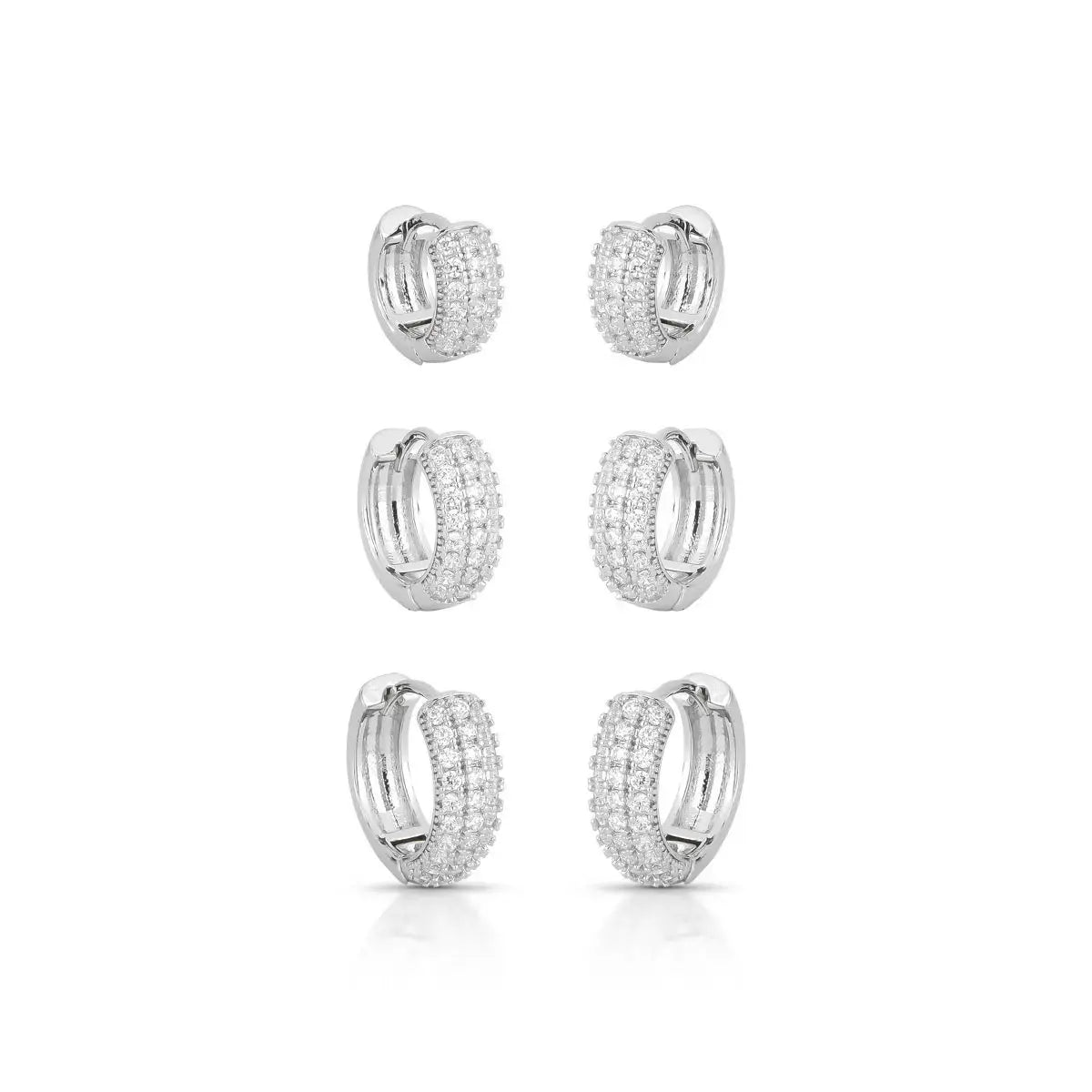 EARRING HOOPS TRIO CUBIC ZIRCONIA