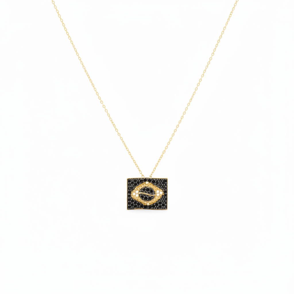 NECKLACE HORIZONTAL BRAZIL FLAG CRYSTALS