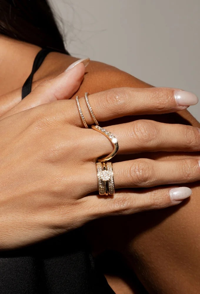 RING ADJUSTABLE TWO RINGS CUBIC ZIRCONIA