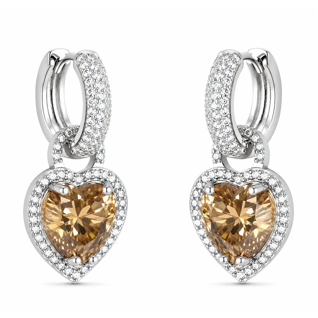 EARRING HOOPS HEART PENDANT CUBIC ZIRCONIA