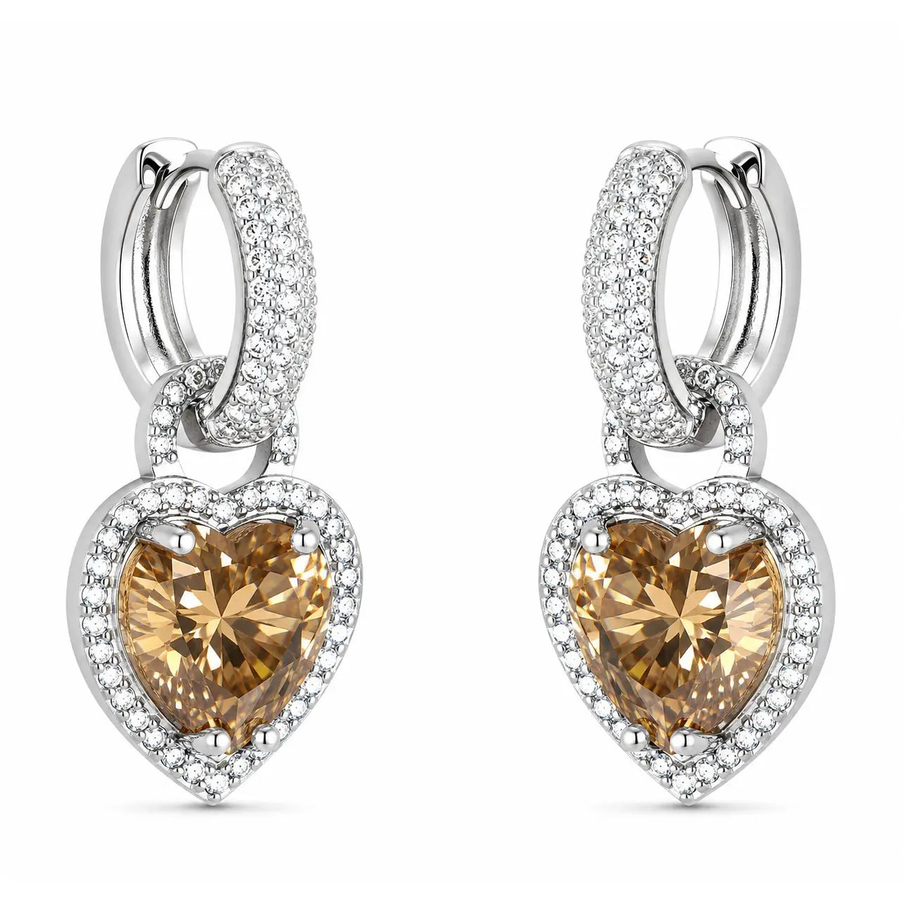 EARRING HOOPS HEART PENDANT CUBIC ZIRCONIA