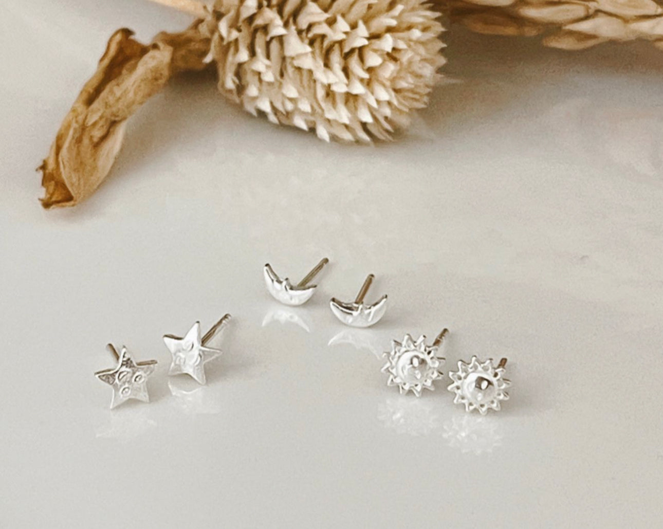 TRIO EARRINGS SUN/MOON/STAR SILVER