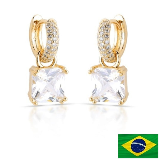 EARRING HOOPS SQUARE CUBIC ZIRCONIA PENDANT