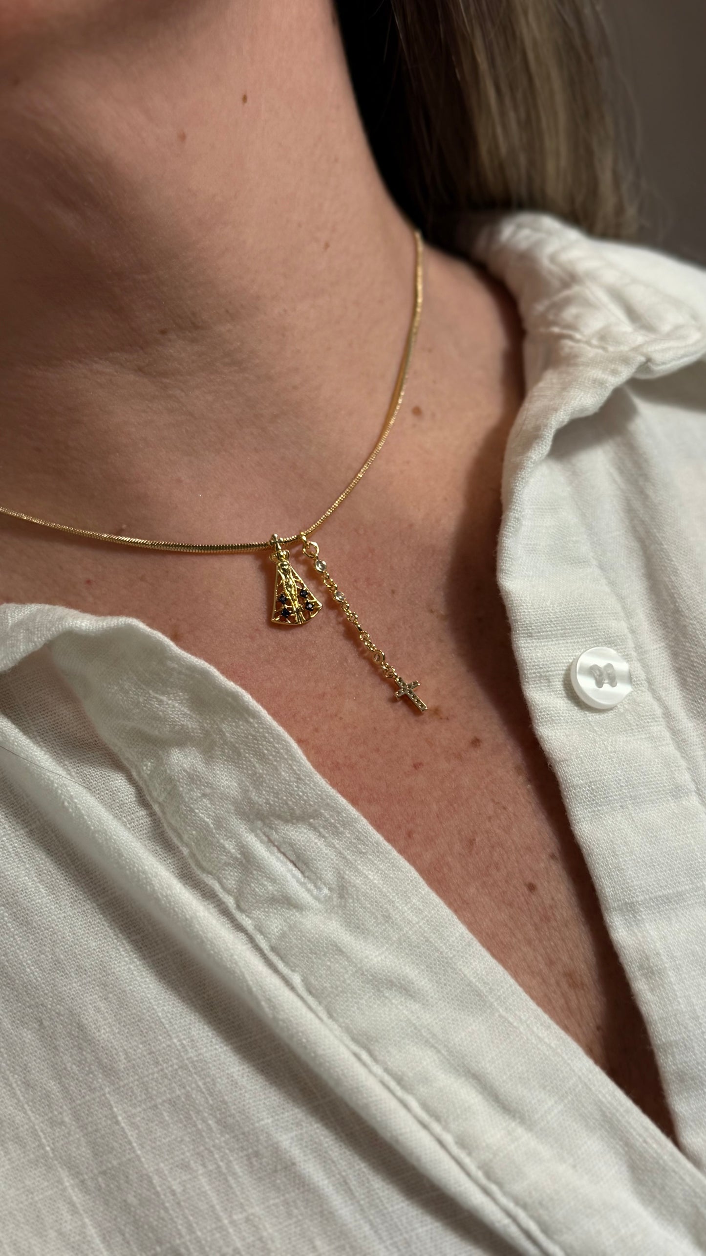 NECKLACE OUR LADY APARECIDA WITH THREAD CROSS