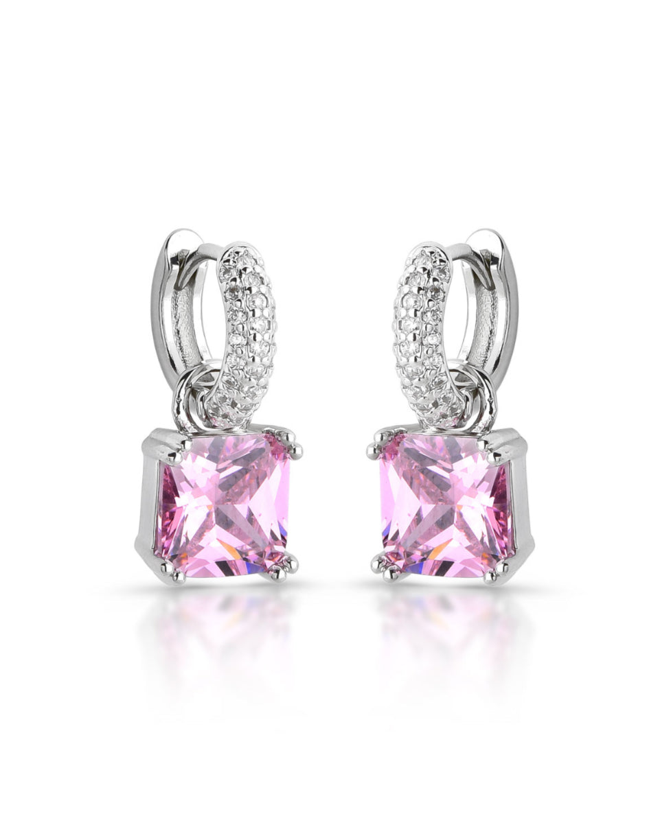 EARRING HOOPS SQUARE CUBIC ZIRCONIA PENDANT