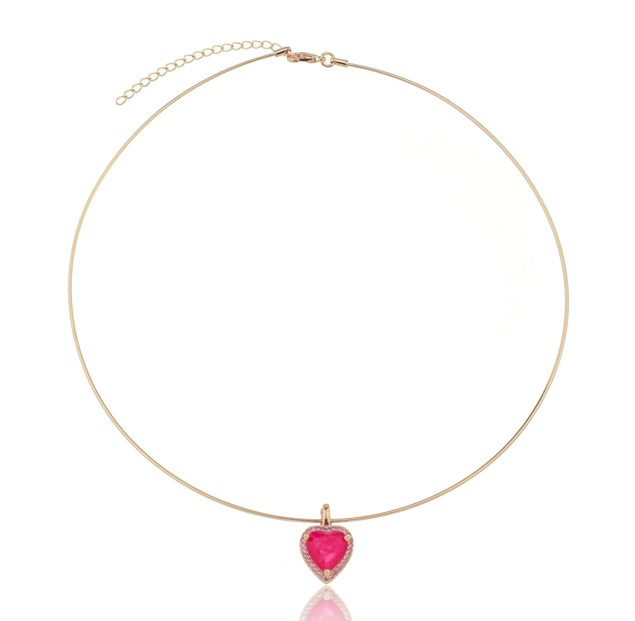 NECKLACE WIRE CHOKER PINK FUSION HEART CRYSTAL