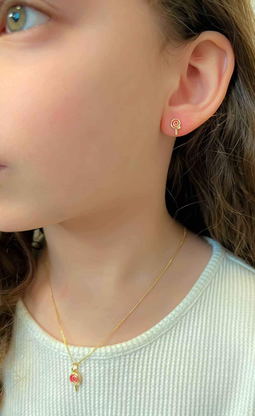CONJUNTO DE COLAR+BRINCOS PIRULITO PARA CRIANÇAS