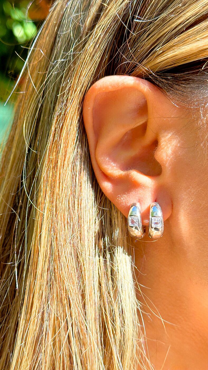 EARRING HOOPS SQUARE CUBIC ZIRCONIA