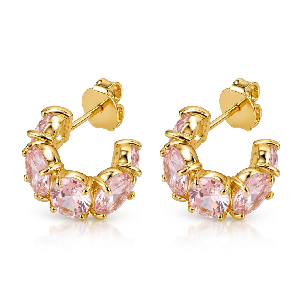 EARRING HOOPS CHUNKY SMALL CUBIC ZIRCONIA