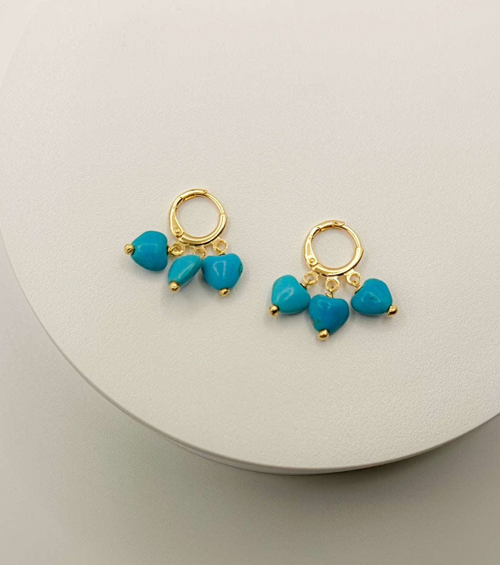 EARRING HOOPS TURQUOISE HEARTS