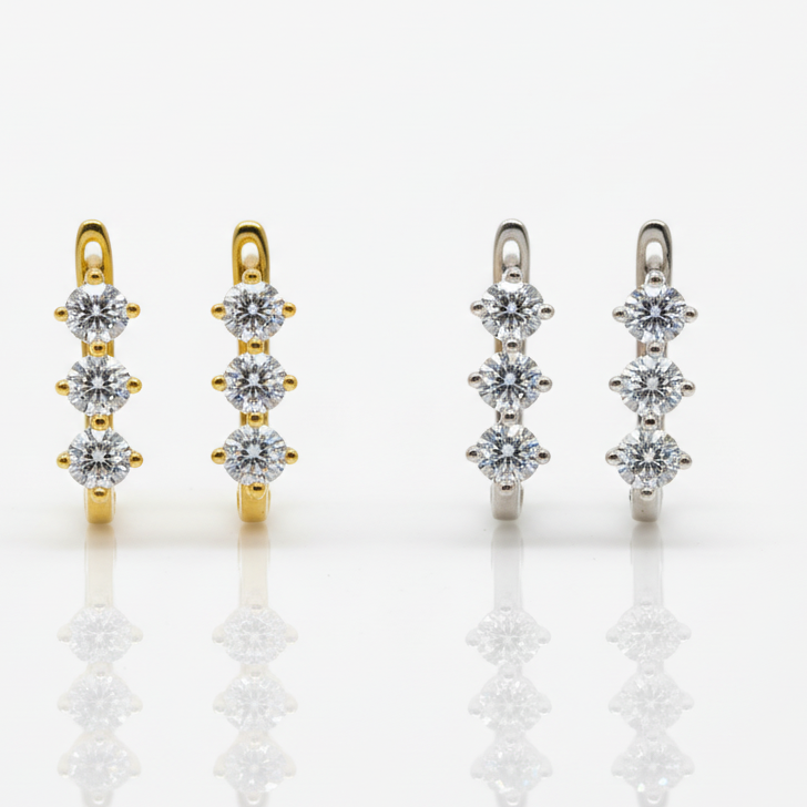 EARRING MINI HOOPS 3 MOISSANITES 3MM EACH