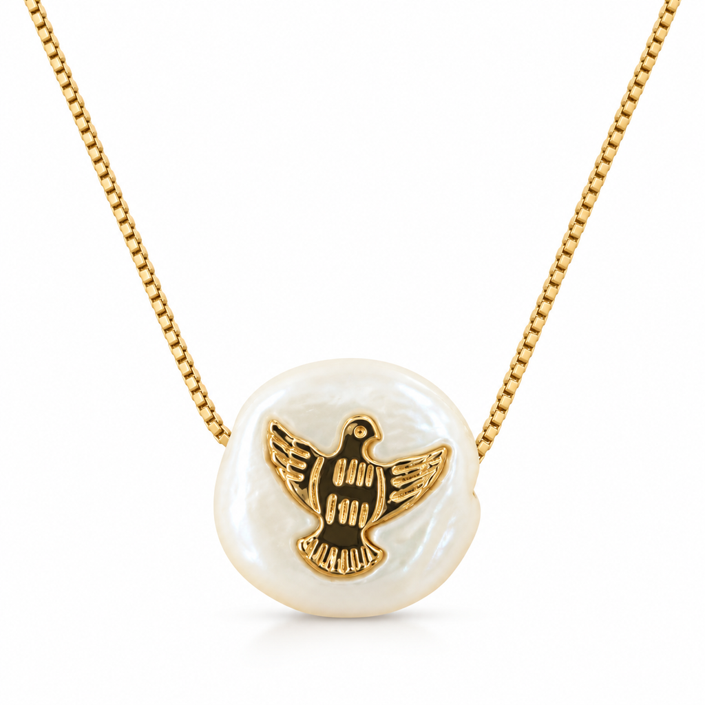 NECKLACE HOLY SPIRIT ON PEAEL RESIN PENDANT