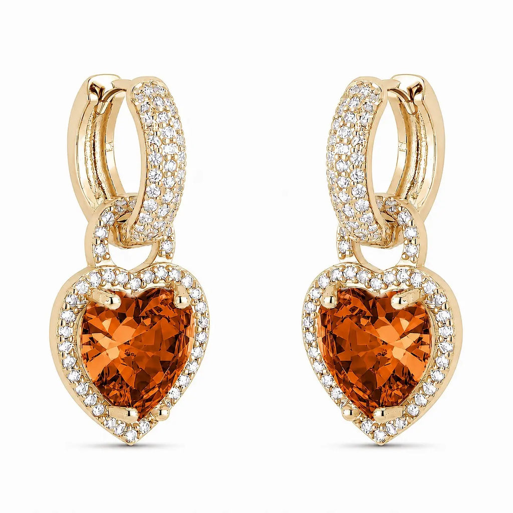 EARRING HOOPS HEART PENDANT CUBIC ZIRCONIA