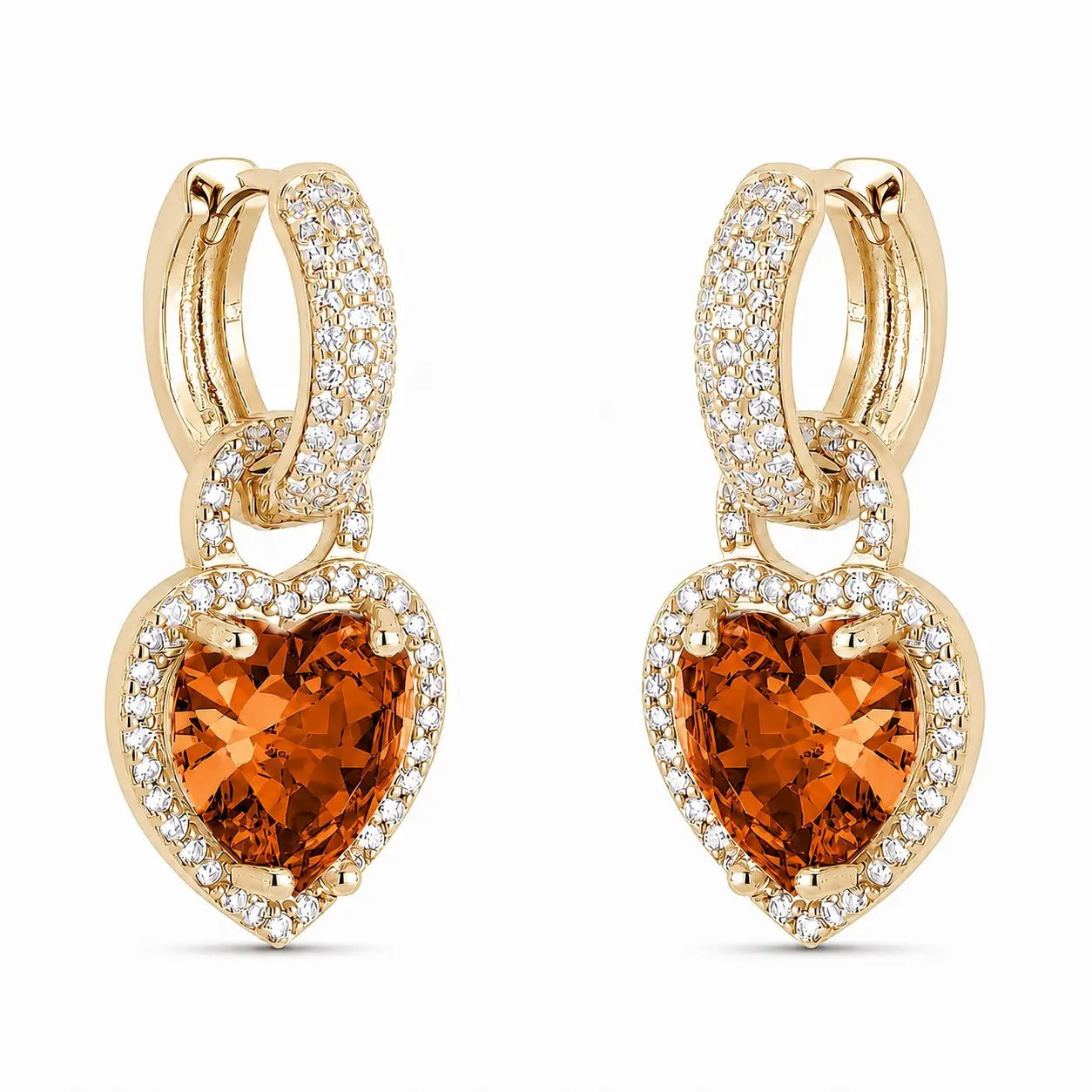 EARRING HOOPS HEART PENDANT CUBIC ZIRCONIA