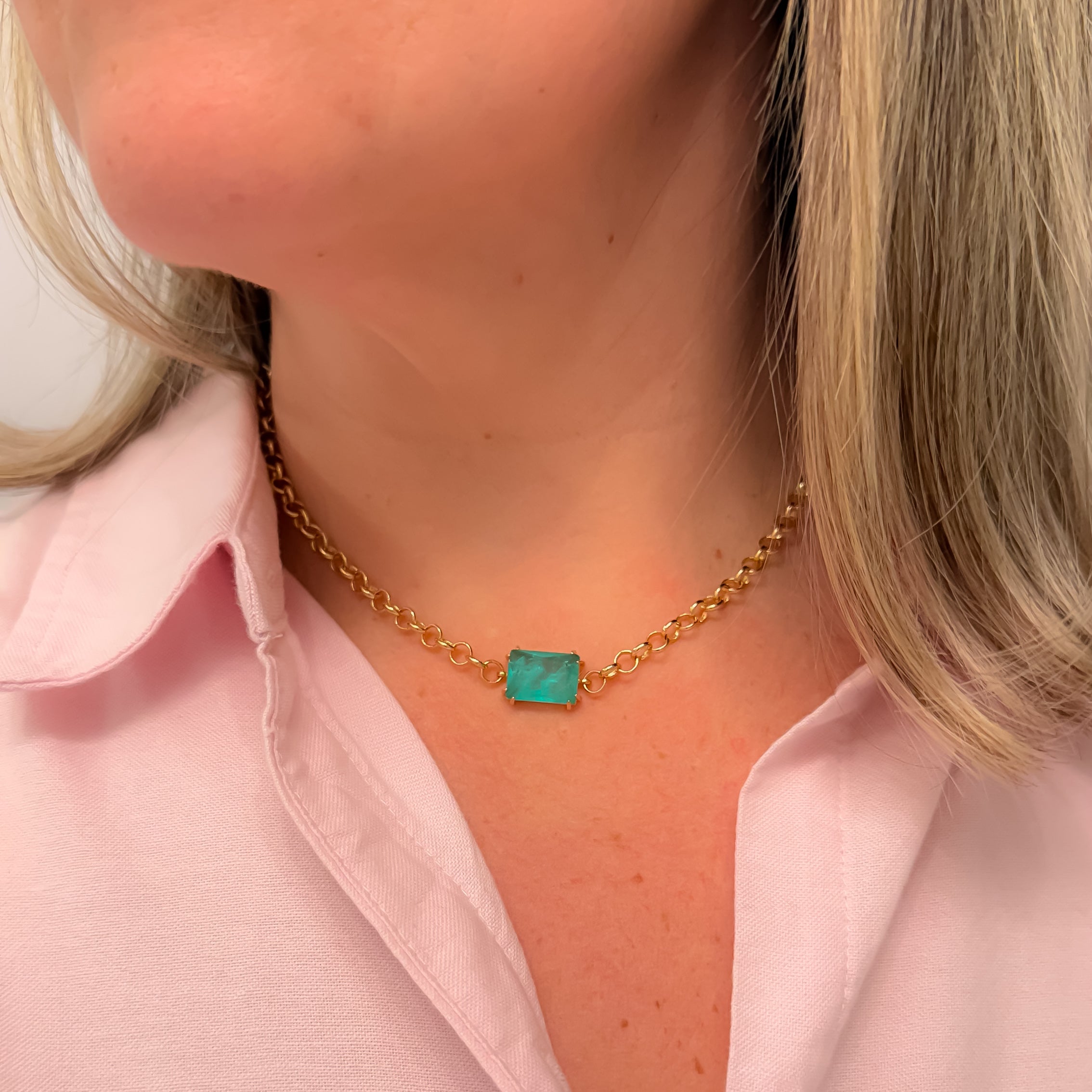 NECKLACE CHAIN WITH RECTANGLE CRYSTAL