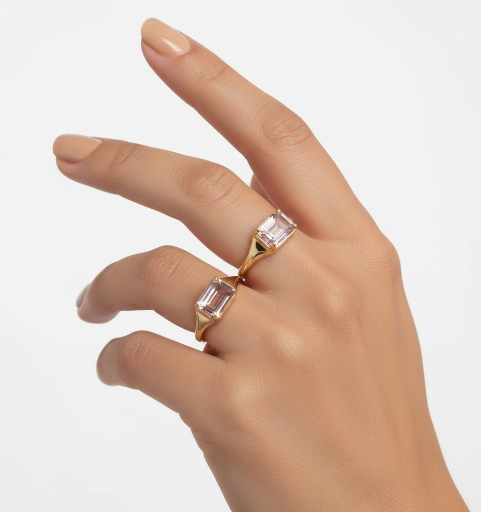 RING RECTANGLE PINK CRYSTAL