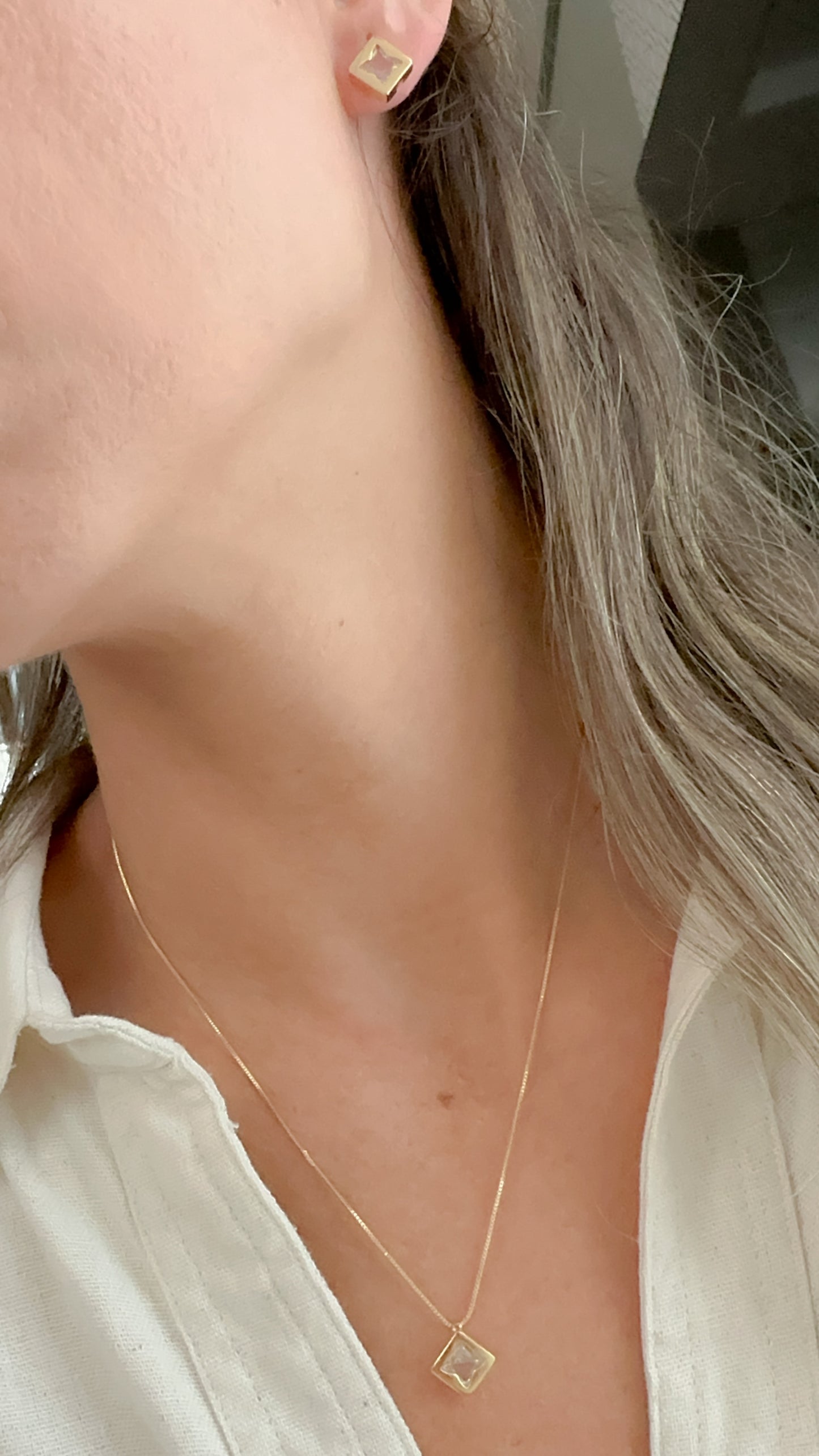 NECKLACE+EARRINGS SET SQUARE CLOVER CUBIC ZIRCONIA