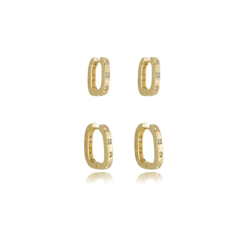 DUO EARRING HOOPS SCREW WITH CRYSTALS