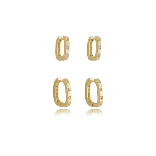 DUO EARRING HOOPS SCREW WITH CRYSTALS