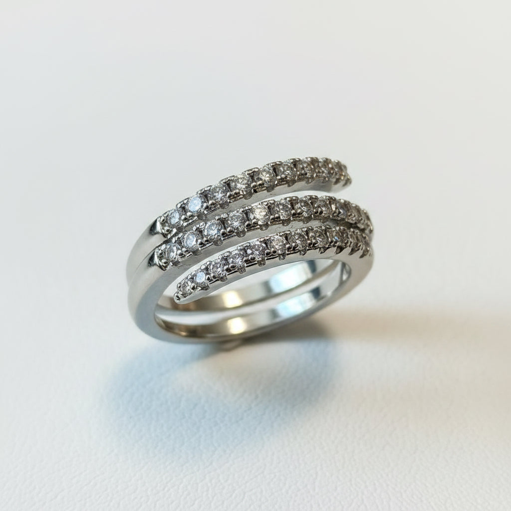 RING TRIPLE LINE STUDDED CUBIC ZIRCONIAS ADJUSTABLE