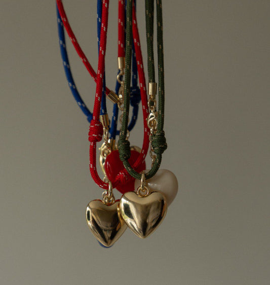 NECKLACE COTTON STRING GOLDEN HEART
