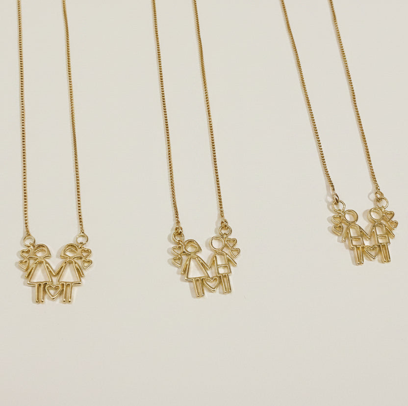 NECKLACE FAMILY LOVE 2 CHILDREN WITH HEARTS