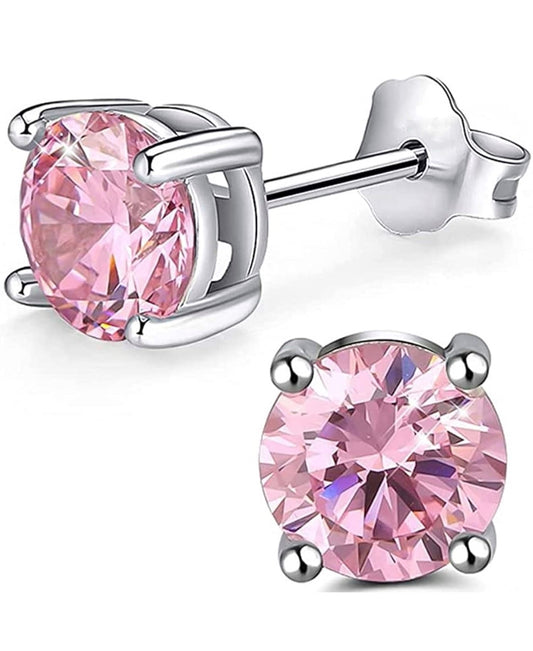 EARRING STUD PINK CRYSTAL 8mm