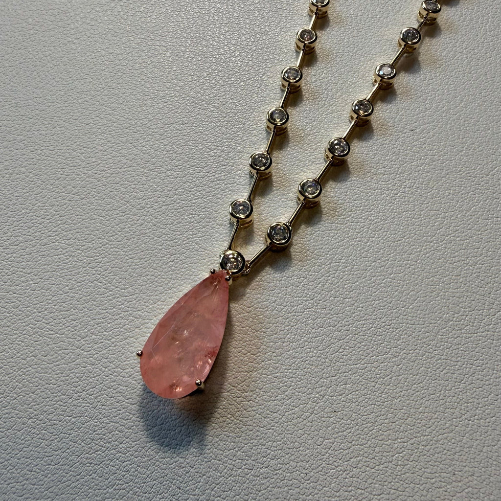 NECKLACE MODERN RIVIERA WITH TEARDROP PEACH PINK FUSION CRYSTAL