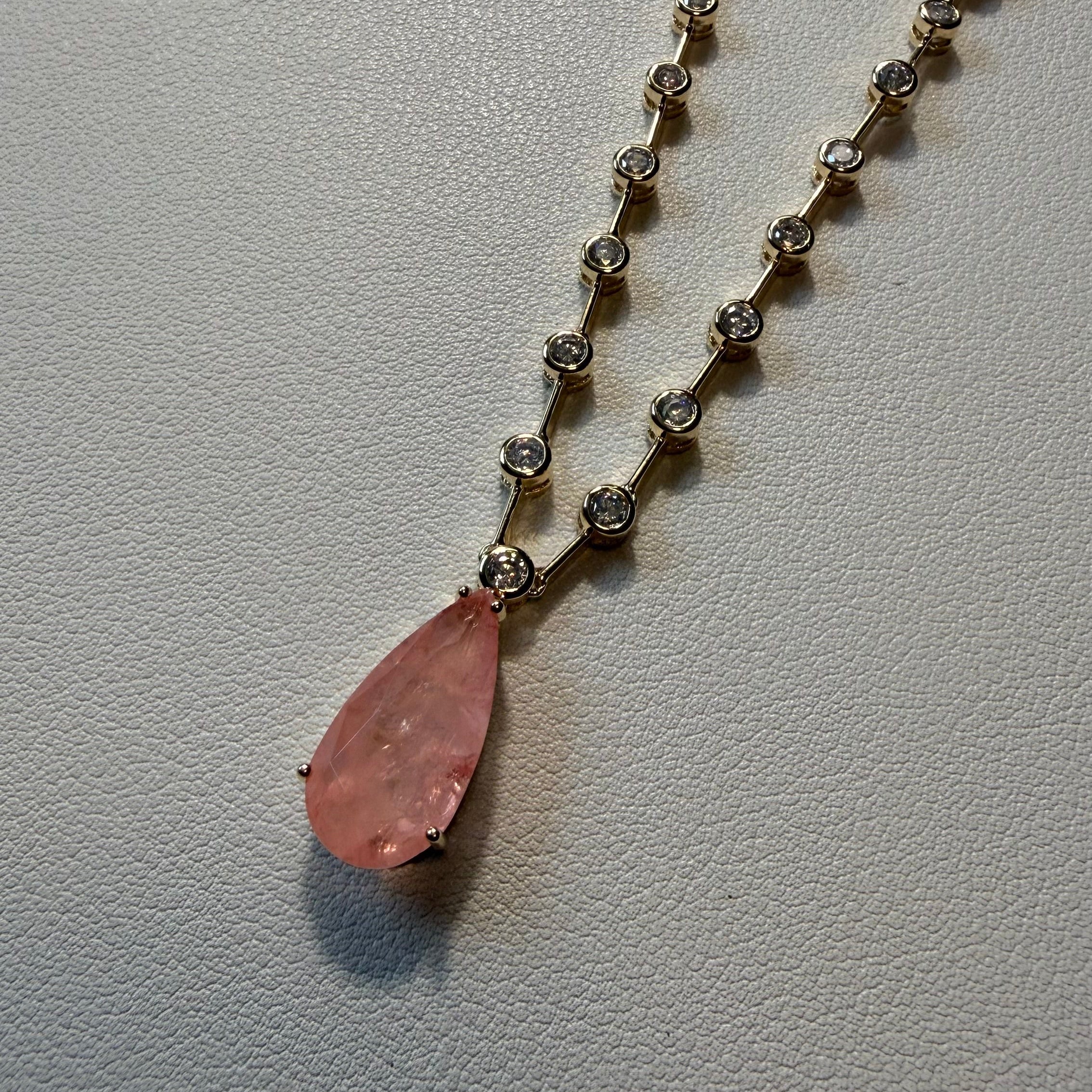 NECKLACE MODERN RIVIERA WITH TEARDROP PEACH PINK FUSION CRYSTAL