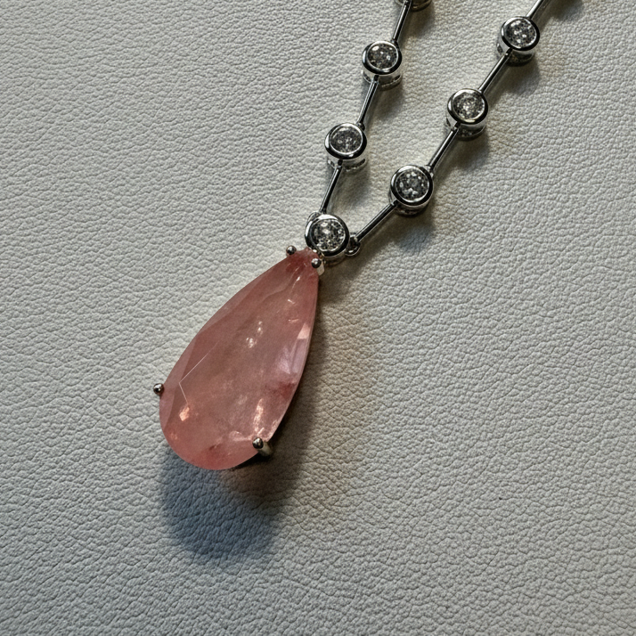 NECKLACE MODERN RIVIERA WITH TEARDROP PEACH PINK FUSION CRYSTAL