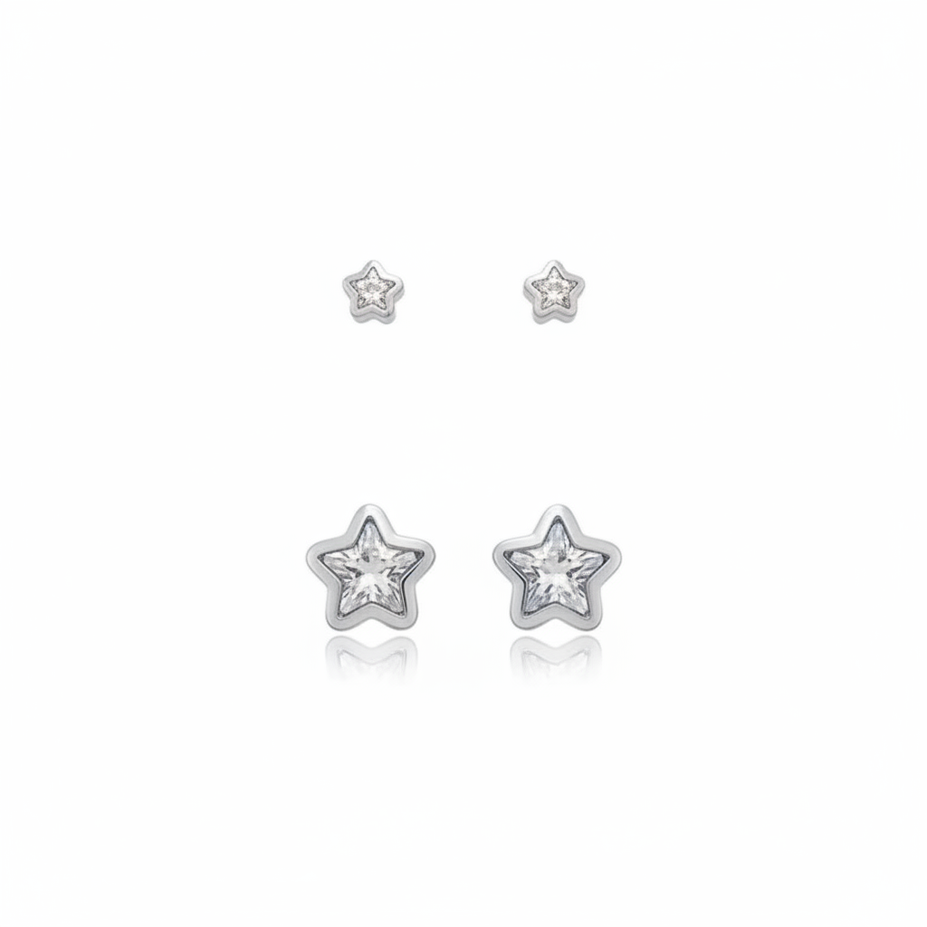 EARRINGS DUO STARS CUBIC ZIRCONIA