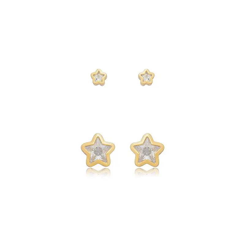 EARRINGS DUO STARS CUBIC ZIRCONIA