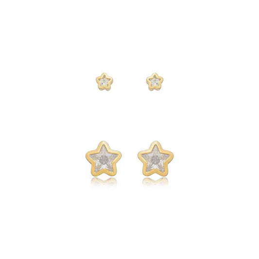 EARRINGS DUO STARS CUBIC ZIRCONIA