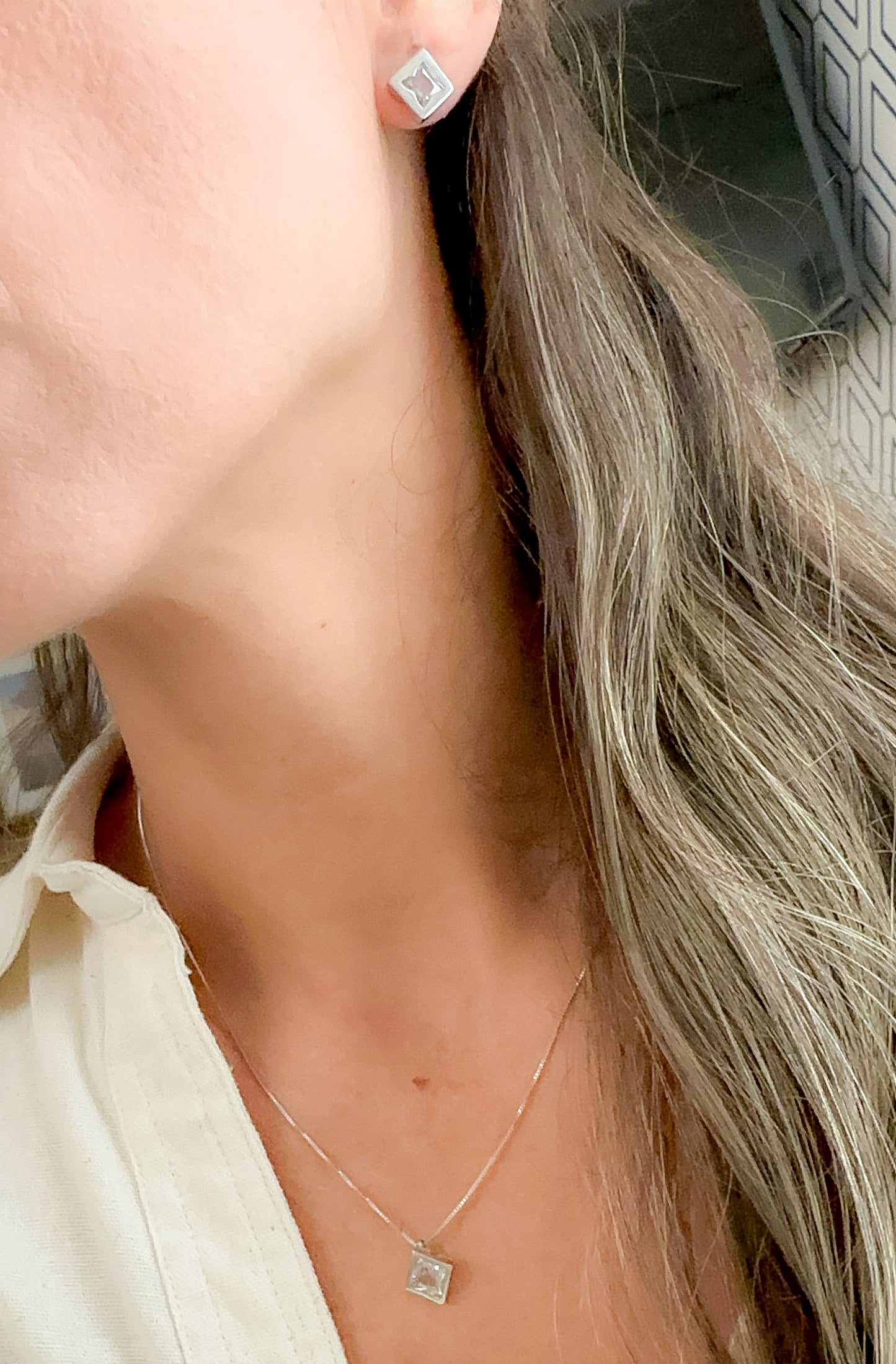 NECKLACE+EARRINGS SET SQUARE CLOVER CUBIC ZIRCONIA