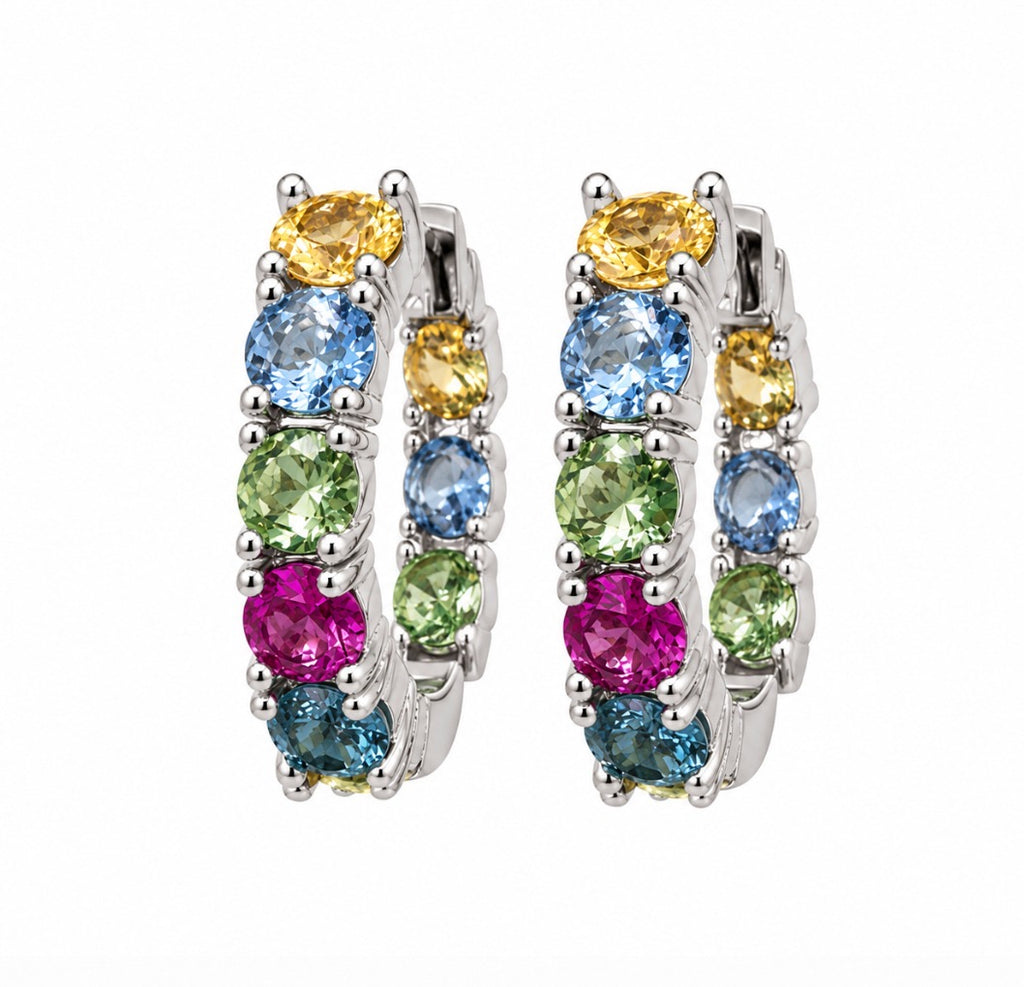 EARRING HUGGIE HOOPS COLORFUL CUBIC ZIRCONIA