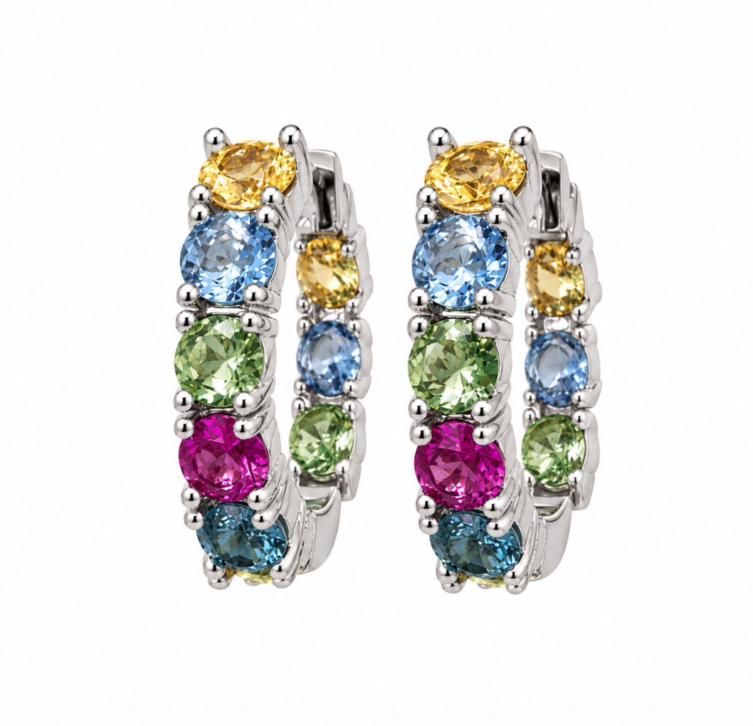 EARRING HUGGIE HOOPS COLORFUL CUBIC ZIRCONIA