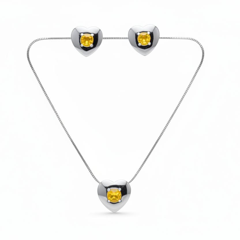 EARRINGS+ NECKLACE JEWELRY SET HEART WITH CRYSTAL