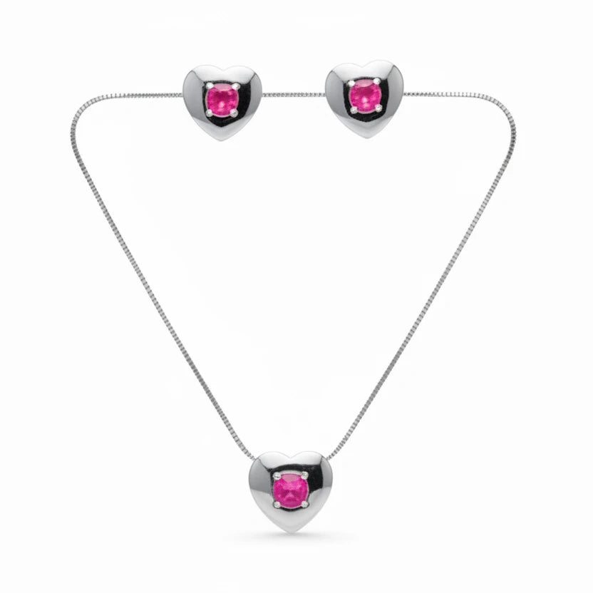 EARRINGS+ NECKLACE JEWELRY SET HEART WITH CRYSTAL