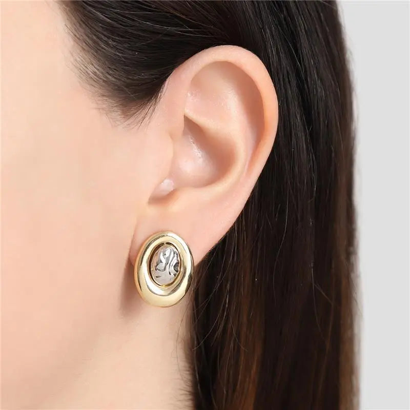 EARRING DUO PLATED ORGANIC CENTER