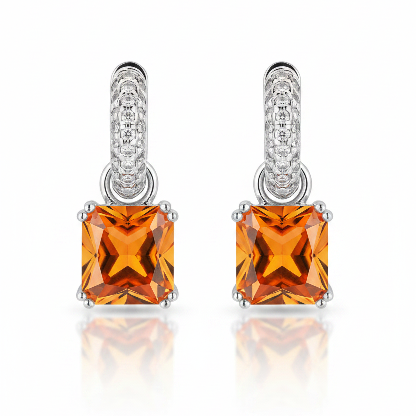 EARRING HOOPS SQUARE CUBIC ZIRCONIA PENDANT