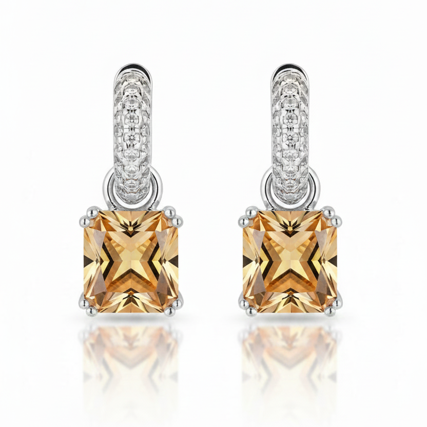 EARRING HOOPS SQUARE CUBIC ZIRCONIA PENDANT