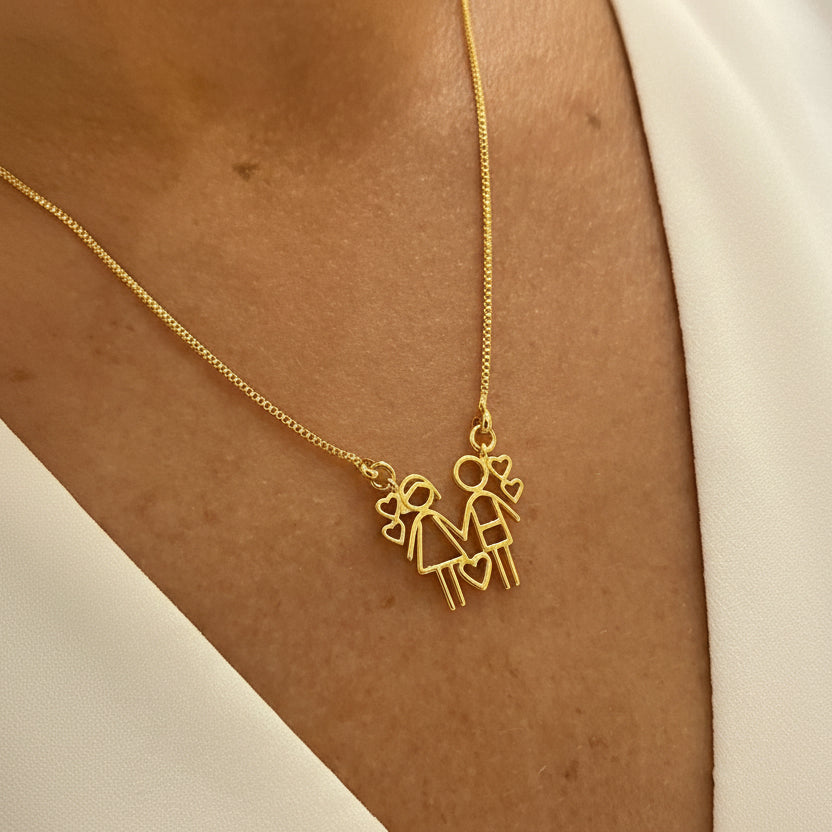 NECKLACE FAMILY LOVE 2 CHILDREN WITH HEARTS