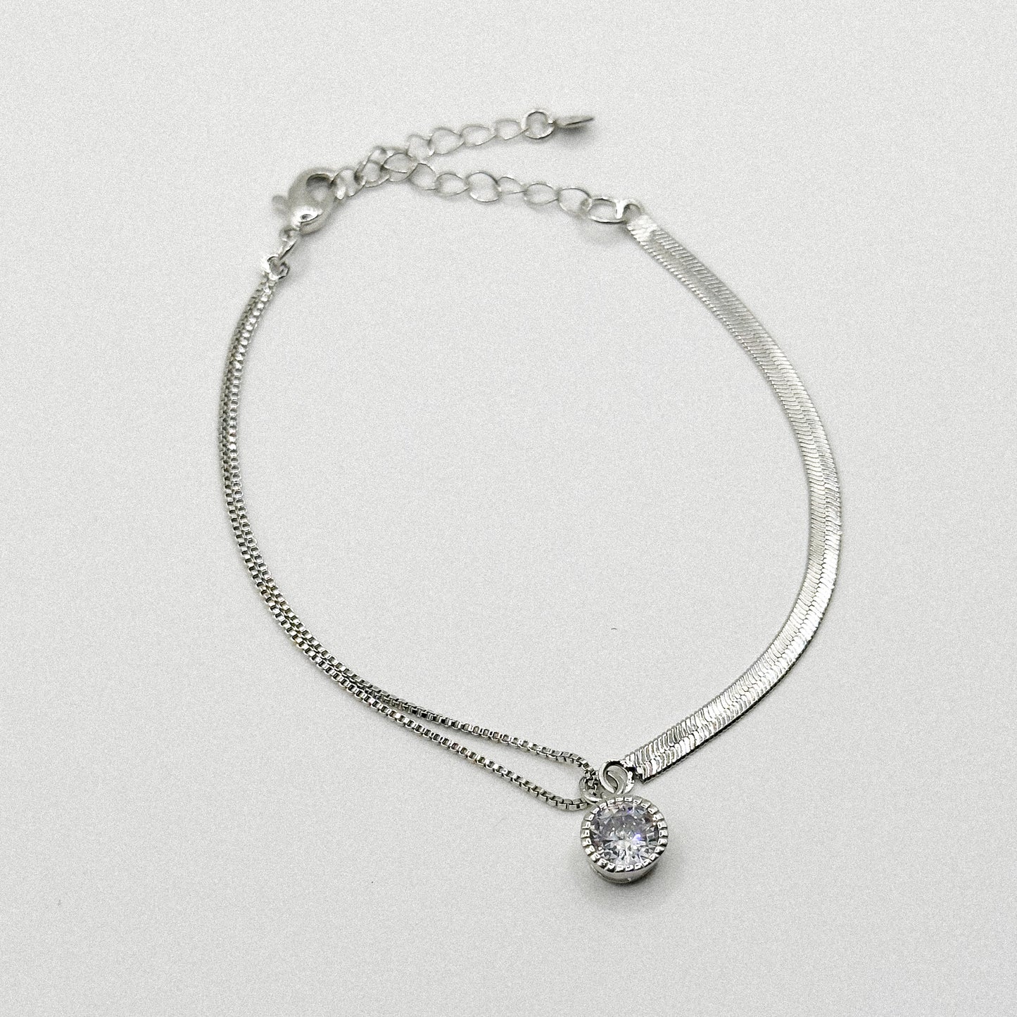 BRACELET TAPE + CHAIN W/ ROUND CUBIC ZIRCON